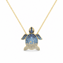 Sterling Silver Yellow & Rose Gold Plated Turtle Necklace With Cubic Zirconia