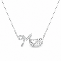 Sterling Silver Rhodium Plated Mom Necklace With Cubic Zirconia