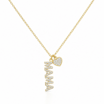 Sterling Silver Yellow Gold Plated Mama Necklace With Cubic Zirconia