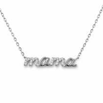 Sterling Silver Rhodium Plated Mama Necklace With Cubic Zirconia