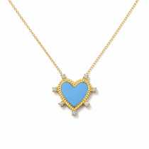 Sterling Silver Yellow Gold Plated Heart Necklace With Enamel & Cubic Zirconia