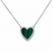 Sterling Silver Rhodium Plated Heart Necklace With Cubic Zirconia