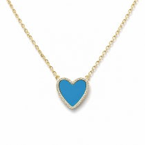 Sterling Silver Rhodium & Yellow Gold Plated Heart Necklace With Turquoise & Cubic Zirconia
