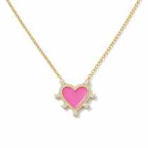 Sterling Silver Yellow Gold Plated Small Heart Necklace With Enamel & Cubic Zirconia