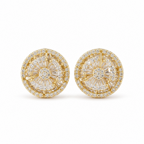 Sterling Silver Yellow Gold Plated Flower Push Back Stud Earrings With Cubic Zirconia