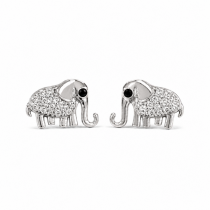 Sterling Silver Rhodium Plated Elephant Pushback Stud Earrings With Cubic Zirconia