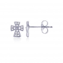 925 Sterling Silver Cross Stud Earrings With Cubic Zirconia
