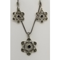 Sterling Silver Black Marcasite Pendant Necklace & Earrings Set 