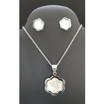 Stainless Steel Pearl Flower Necklace & Earrings Set 