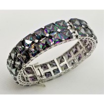 925 Sterling Silver Rhodium Tone Double Rows Mystic Topaz Bangle