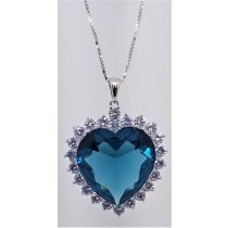 925 Sterling Silver Heart Pendant With Teal Topaz And CZ