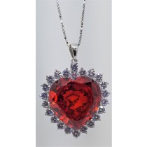 925 Sterling Silver Heart Pendant With Red Topaz And CZ