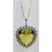 925 Sterling Silver Heart Pendant With Lime Green Topaz And CZ