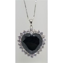 925 Sterling Silver Heart Pendant With Dark Green Topaz And CZ