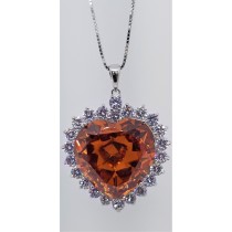 925 Sterling Silver Heart Pendant With Orange Topaz And CZ