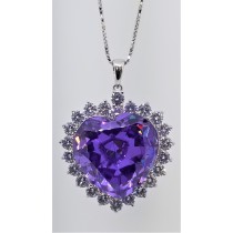 925 Sterling Silver Heart Pendant With Light Purple Topaz And CZ