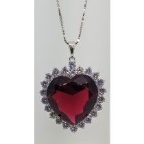 925 Sterling Silver Heart Pendant With Burgundy Topaz And CZ