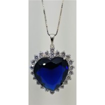 925 Sterling Silver Heart Pendant With Sapphire Blue Topaz And CZ