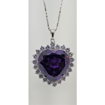 925 Sterling Silver Heart Pendant With Dark Purple Topaz And CZ