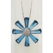 925 Sterling Silver Flower Pendant With Light Blue Topaz And CZ
