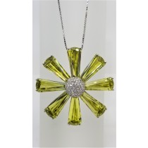 925 Sterling Silver Flower Pendant With Lime Green Topaz And CZ