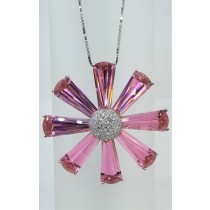925 Sterling Silver Flower Pendant With Pink Topaz And CZ