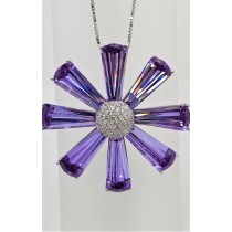 925 Sterling Silver Flower Pendant With Purple Topaz And CZ