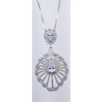 925 Sterling Silver Rhodium Tone Pendant With CZ Stones 