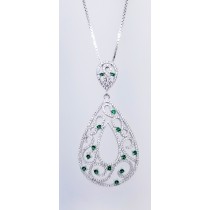 925 Sterling Silver Rhodium Tone Pendant With Emerald And CZ Stones