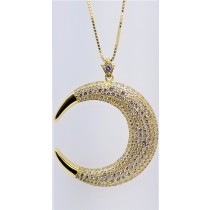 925 Sterling Silver Gold Tone Large Size Half Moon CZ Pendant