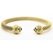 925 Sterling Silver Yellow Gold Tone Bangle With Peridot Stones