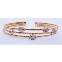 925 Sterling Silver Rose Gold Tone 3 Rows CZ Bangle