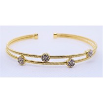 925 Sterling Silver Yellow Gold Tone 2 Rows CZ Bangle
