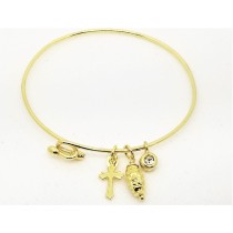  925 Sterling Silver Yellow Gold Tone Adjustable Charm Bangle