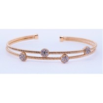 925 Sterling Silver Rose Gold Tone 2 Rows CZ Bangle