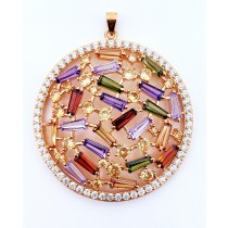 Sterling Silver Rose Gold Tone Pendant With Multicolor CZ Stones
