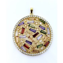 Sterling Silver Yellow Gold Plated Pendant With Multicolor CZ Stones