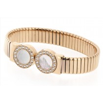 Stainless Steel Rose Gold Tone Ladies Bangle With Pearl And CZ Stones