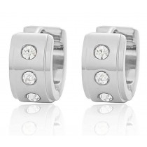 Stainless Steel Silver Tone Unisex Earrings With CZ Stones
