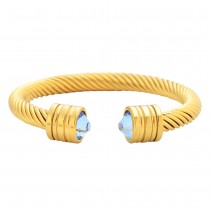 Stainless Steel Gold Tone Bangle With Light Blue Stone 