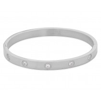 Stainless Steel Ladies Bangle Rhodium Plated With Cubic Zirconia