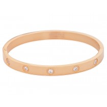 Stainless Steel Rose Gold Tone CZ Bangle