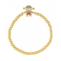 Stainless Steel Gold Tone Girl CZ Beads Bracelet