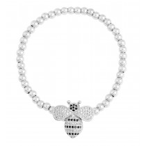 Stainless Steel Silver Tone Bumble Bee CZ Beads Bracelet