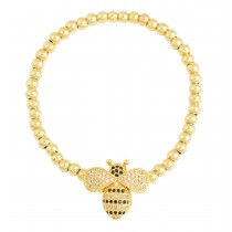 Stainless Steel Gold Tone Bumble Bee CZ Beads Bracelet