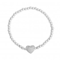 Stainless Steel Silver Tone Heart CZ beads Bracelet