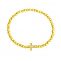 Stainless Steel Gold Tone Cross CZ beads Bracelet