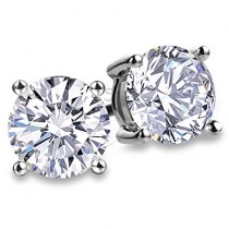 925 Sterling Silver 6mm Round Cut Cubic Zirconia 4 Prong Set Push Back Stud Earrings