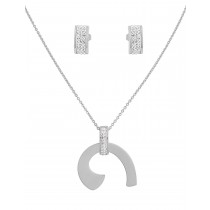 Stainless Steel Silver Tone Earring & Pendant Set With CZ Stones 17 Inches Long With 2 Inches Extension