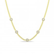 Sterling Silver Yellow Gold Plated Cuban Link Dainty Circle Station Necklace With White Cubic Zirconia